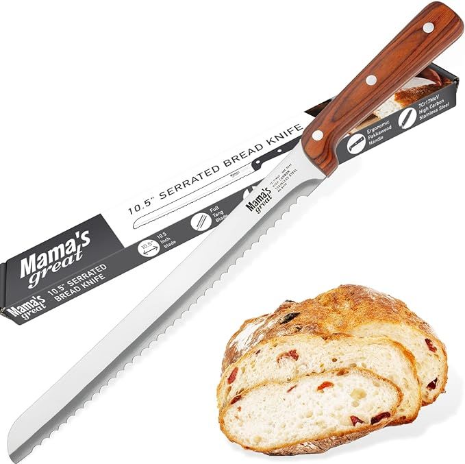 Mama's Great Serrated Bread Knife for Homemade Bread with 10.5 Inch Wide Wavy Edge - Ultra Sharp ... | Amazon (US)