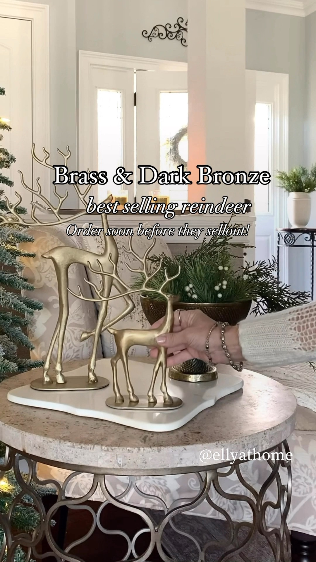 Shop soon! ! Pottery Barn sculpted reindeer best sellers sellout early in the season! ! Available in brass and dark bronze, looks black. ! I just ordered the medium dark bronze. Shop more early holiday styling. Pottery Barn, Amazon home, free shipping. 

#LTKFindsUnder50 #LTKHome #LTKVideo