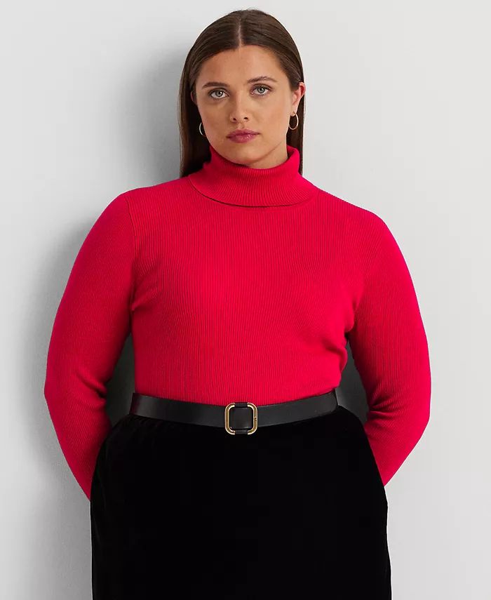 Lauren Ralph Lauren Plus-Size Ribbed Turtleneck Sweater - Macy's | Macy's