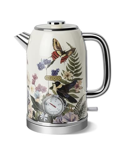 INFOOD Retro Electric Kettle 1.8L/60.8oz with Thermometer - 1200W Fast Boiling Stainless Steel Tea Kettle with Water Level, BPA-Free, Auto Shut-Off, Boil-Dry Protection, Vintage Floral Design | Amazon (US)