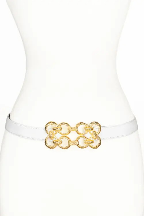 Raina Belts Golden Loops Buckle Leather Belt in White at Nordstrom, Size Medium | Nordstrom