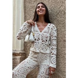 Flower Crochet Patchwork Buttoned Crop Cardigan | Chicwish