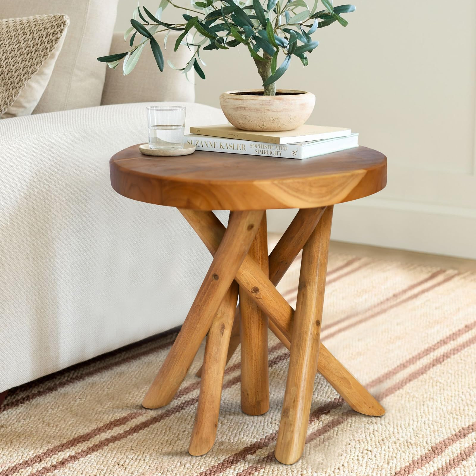Soporte redondo de madera para plantas de 11.8 pulgadas | Taburete de teca con pata de palo | Tab... | Amazon (US)