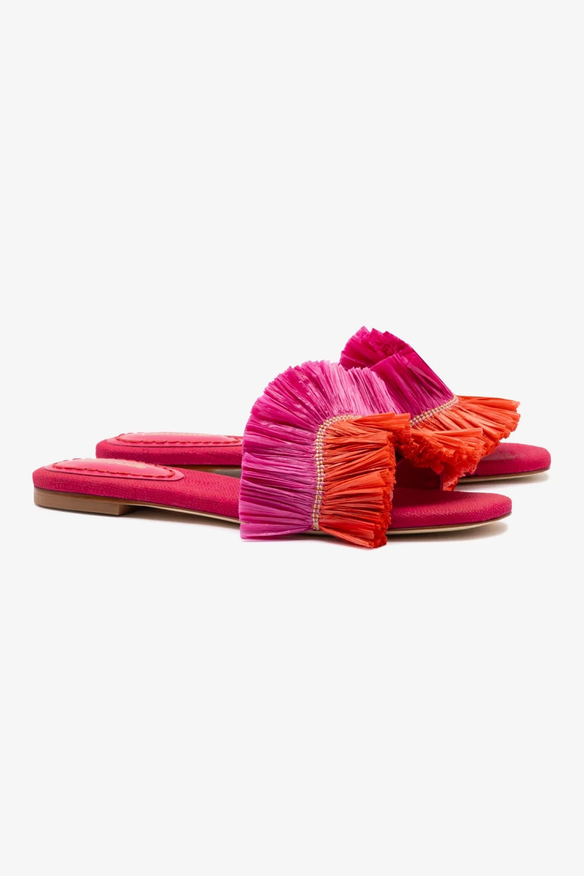 Ivy Fringe Flat In Pink and Orange Raffia | Larroude