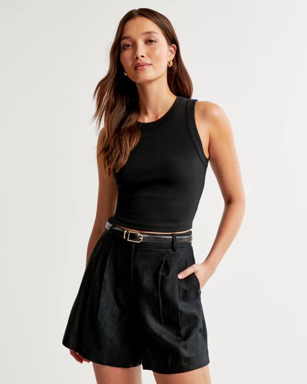 Premium Linen Fixed Waist Short | Abercrombie & Fitch (US)
