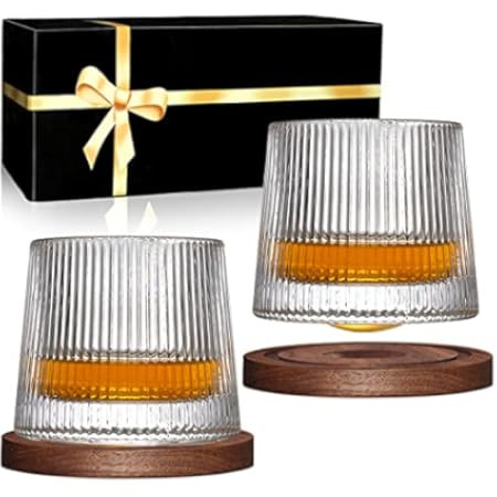 JEKMOS 2Set Whiskey Glasses Rotatable Tumbler Crystal Glass Cups, Viski Glasses Clear Glassware with | Amazon (US)