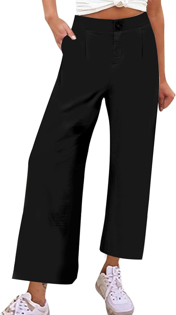 Work Pants for Women High Waisted Business Trousers Straight Wide Leg Pants Button Down Casual Tr... | Amazon (US)
