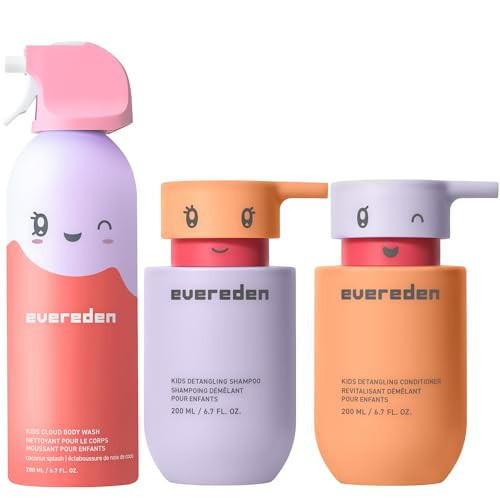 Evereden Kids Bathtime Trio: Hair Detangling Shampoo & Conditioner Set + Cloud Body Wash - Clean & Vegan Kids Haircare Set Paired With Fun Foaming Body Wash - No Sulfates, Paraben, or Phthalate | Amazon (US)