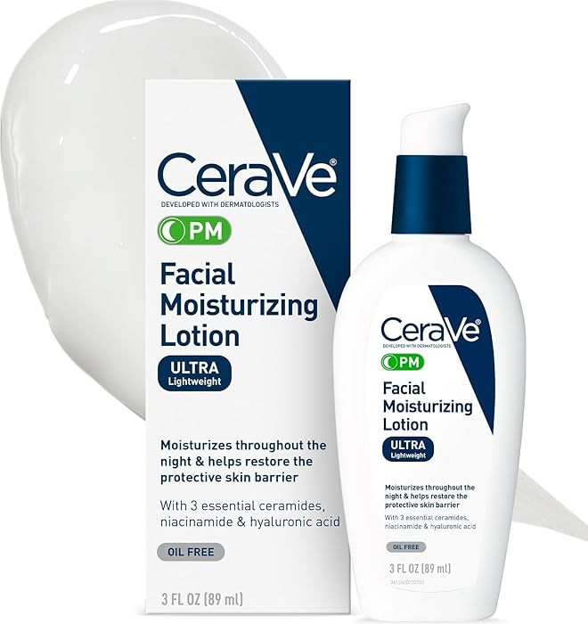 CeraVe PM Facial Moisturizing Lotion, Night Cream with Hyaluronic Acid and Niacinamide, Ultra-Lig... | Amazon (US)