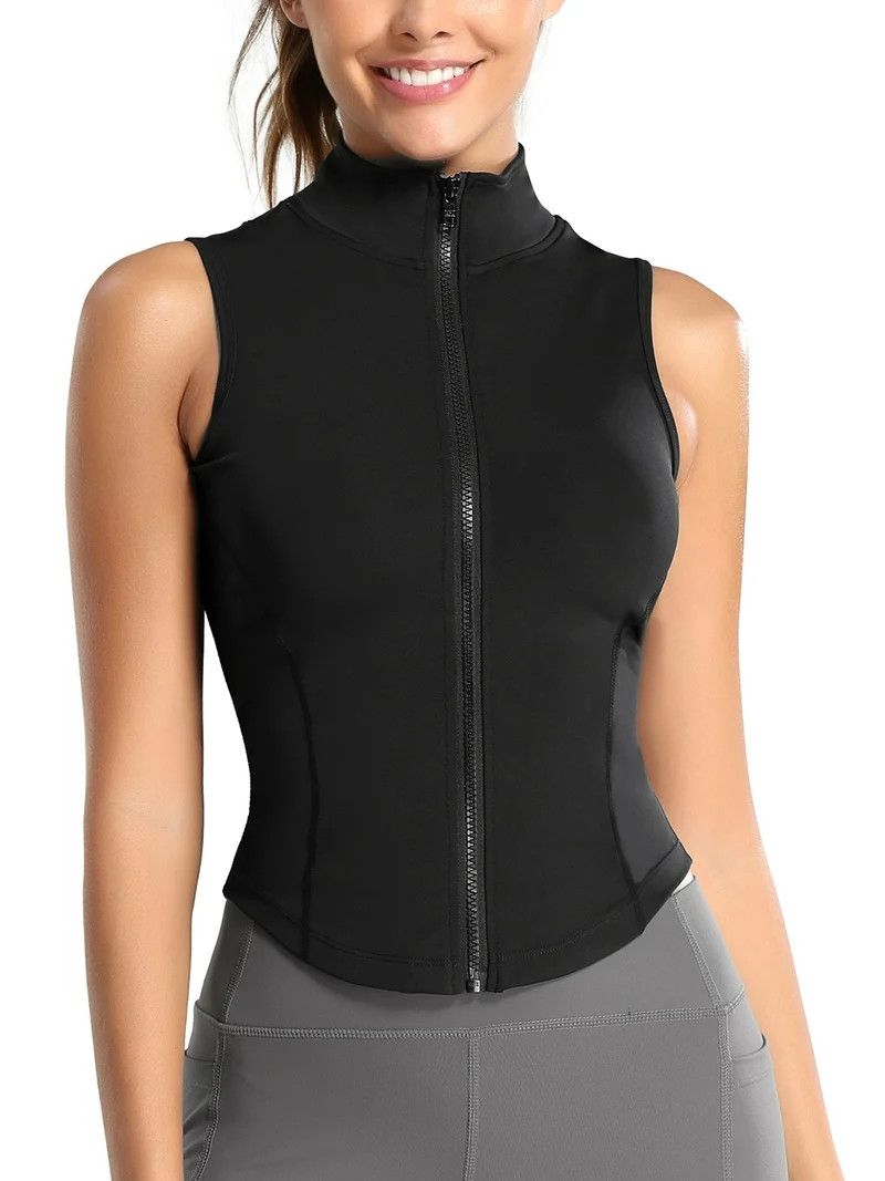 Women Sleeveless Athletic Tank Top Shirts Full Zip Up shirt for Yoga Running Fitness Exercise Bla... | Walmart (US)