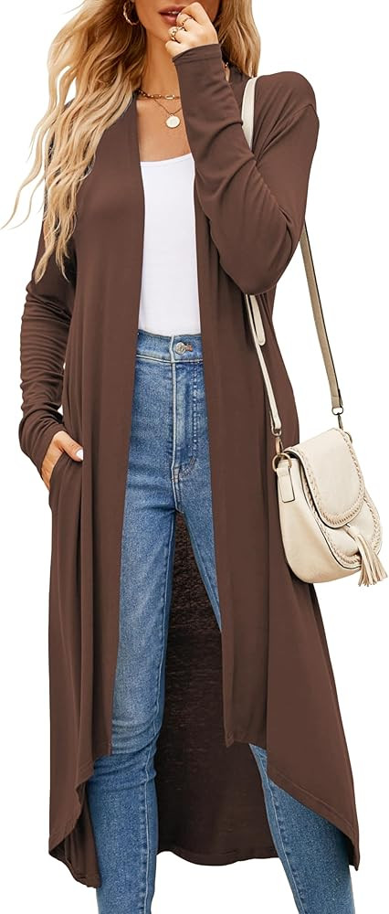 Newchoice Womens Long Cardigan Fall Casual Draped Open Front Lightweight Long Sleeve Cardigan Dus... | Amazon (US)