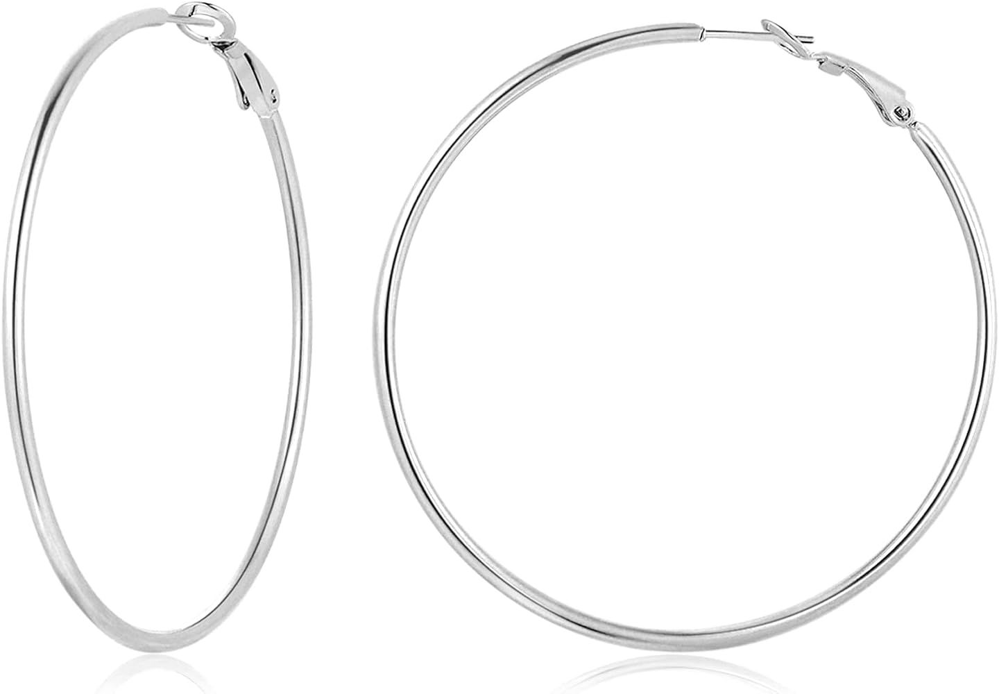 Amazon.com: Big Silver Hoop Earrings for Women 70mm Stainless Steel Hypoallergenic Large Hoops Ea... | Amazon (US)