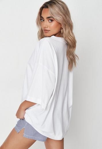 White Roll Sleeve Crew Neck T Shirt | Missguided (UK & IE)