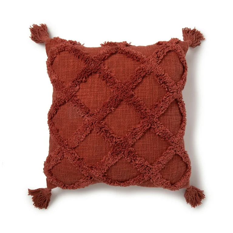 Better Homes & Gardens Tufted Trellis Decorative Throw Pillow, 20" x 20", Square, Rusty Brick - W... | Walmart (US)