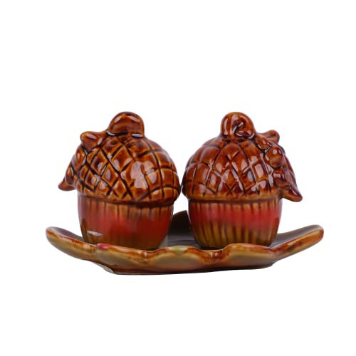 Acorn - Fall Salt and Pepper Shaker set with Leaf Shaped Tray | Amazon (US)