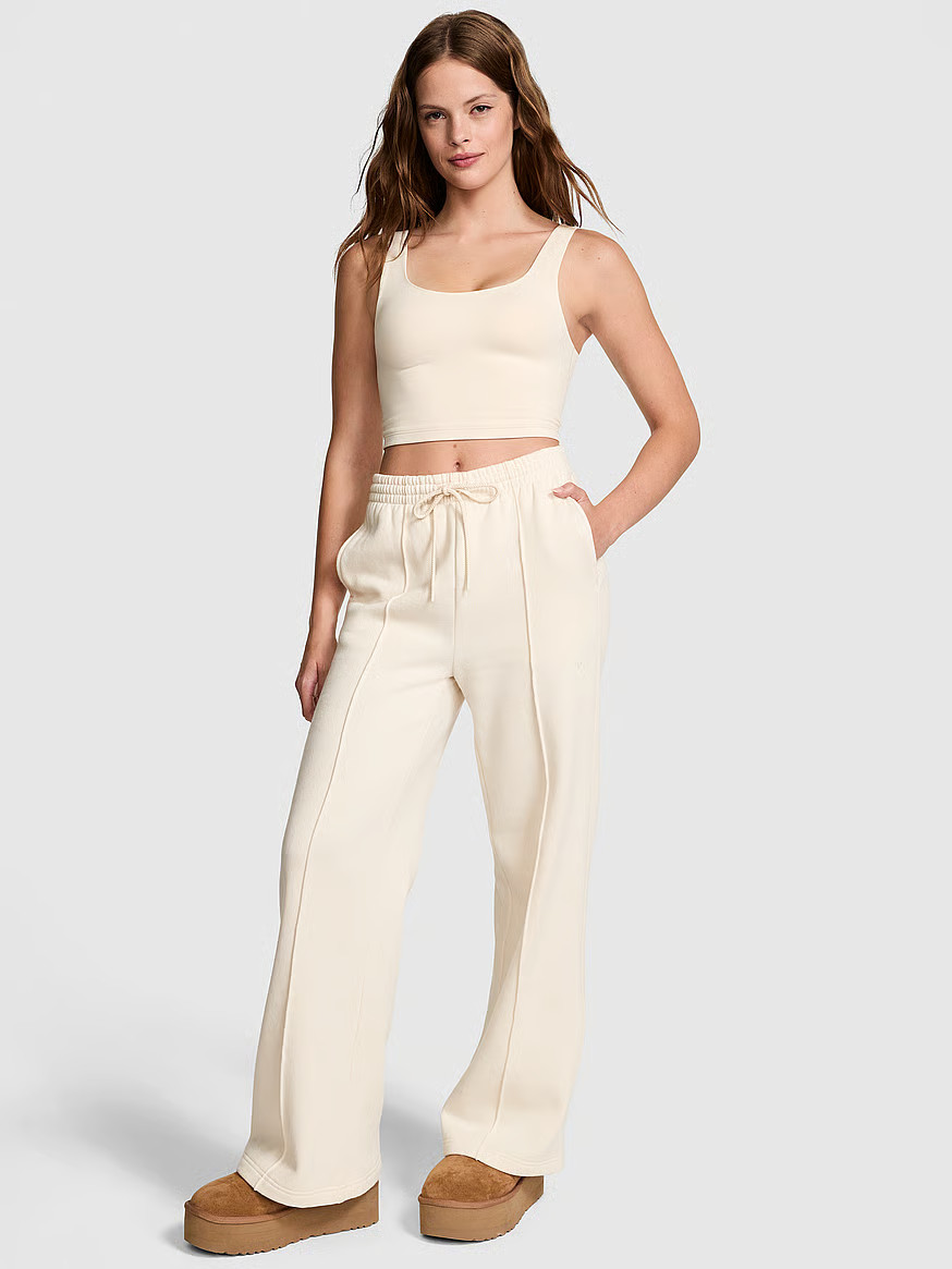 Buy Ivy Fleece Wide-Leg Sweatpants, White Shell - Order Bottoms online - PINK US | Victoria's Secret (US / CA )
