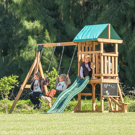 Dolphin Playground Wooden Outdoor Playset with Swings, Slide, and Playhouse - Durable Backyard Swing Set for Kids | Walmart (US)