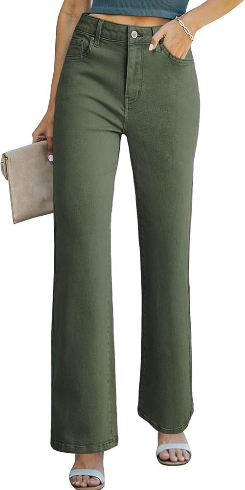 Sidefeel Women's Wide Leg Jeans Casual High Waisted Straight Zimbaplatinum Denim Pants with Pocke... | Amazon (US)