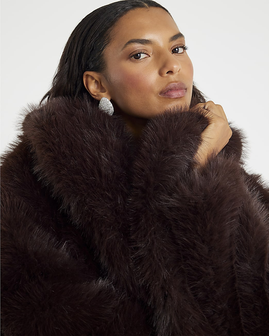 Brown Short Faux Fur Jacket | River Island UK & IE