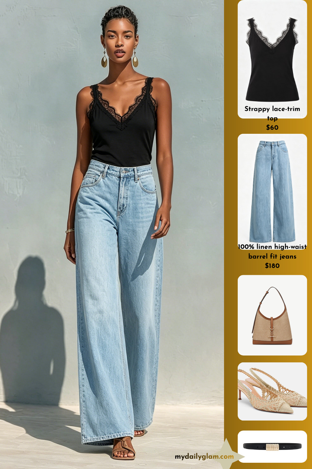 Black Lace Trim Cami + Light Wash High Waist Wide Leg Jeans Summer Outfit

#SummerDenimOutfit #LaceCami #CasualChic 

 #LTKootd #LTKOver40 #LTKWorkwear