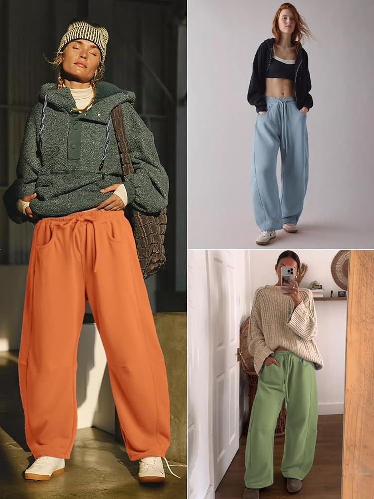 ATHMILE Barrel Sweatpants Women Fall Fashion Wide Leg Pants 2026 Baggy Lounge Comfy Flowy Sweat P... | Amazon (US)