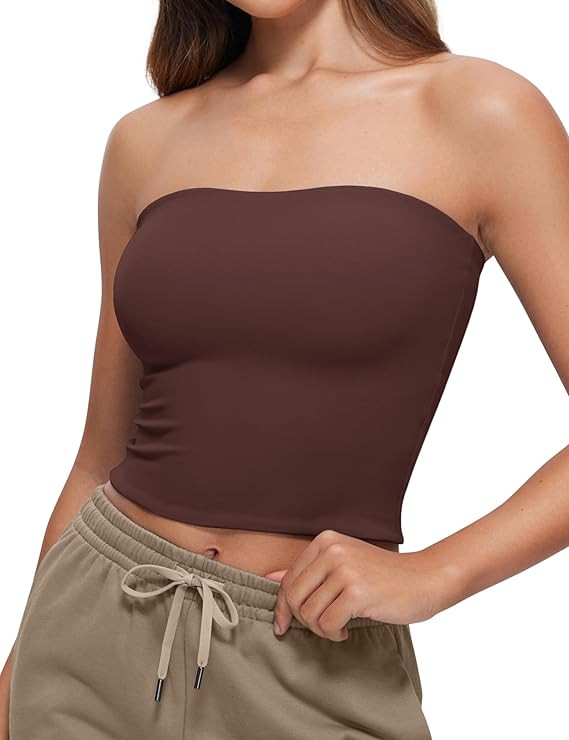 CRZ YOGA Butterluxe Double Lined Tube Tops for Women Basic Bandeau Cropped Tops Strapless Casual ... | Amazon (US)