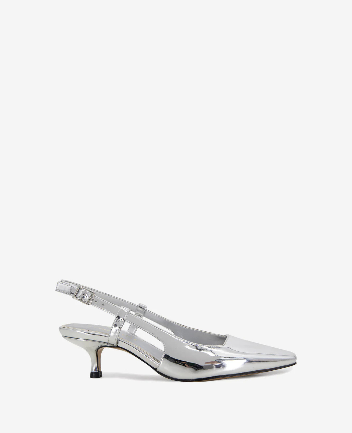 Kenneth Cole | Martha Metallic Slingback Kitten Heel in Silver, Size: 9.5 | Kenneth Cole