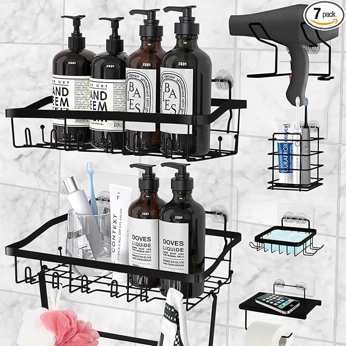 Fu Store Shower Caddy 7 Pack Adhesive Shelf Organizers for Bathroom Kitchen Storage No Drilling L... | Amazon (US)