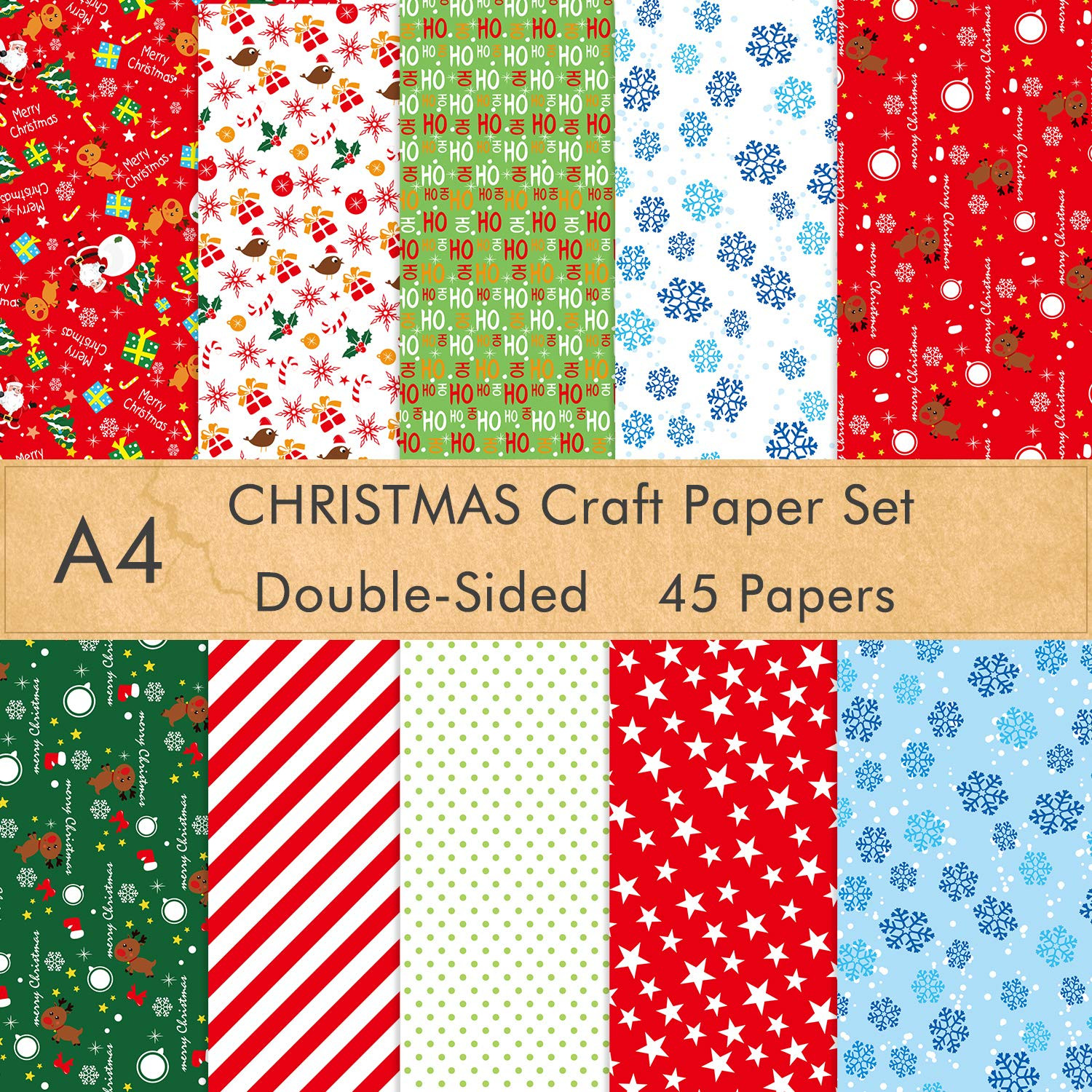FEPITO 45 Sheets Christmas Pattern Paper Set, A4 Christmas Decorative Paper for DIY Scrapbook Card Making Decoration, 10 Designs | Amazon (US)