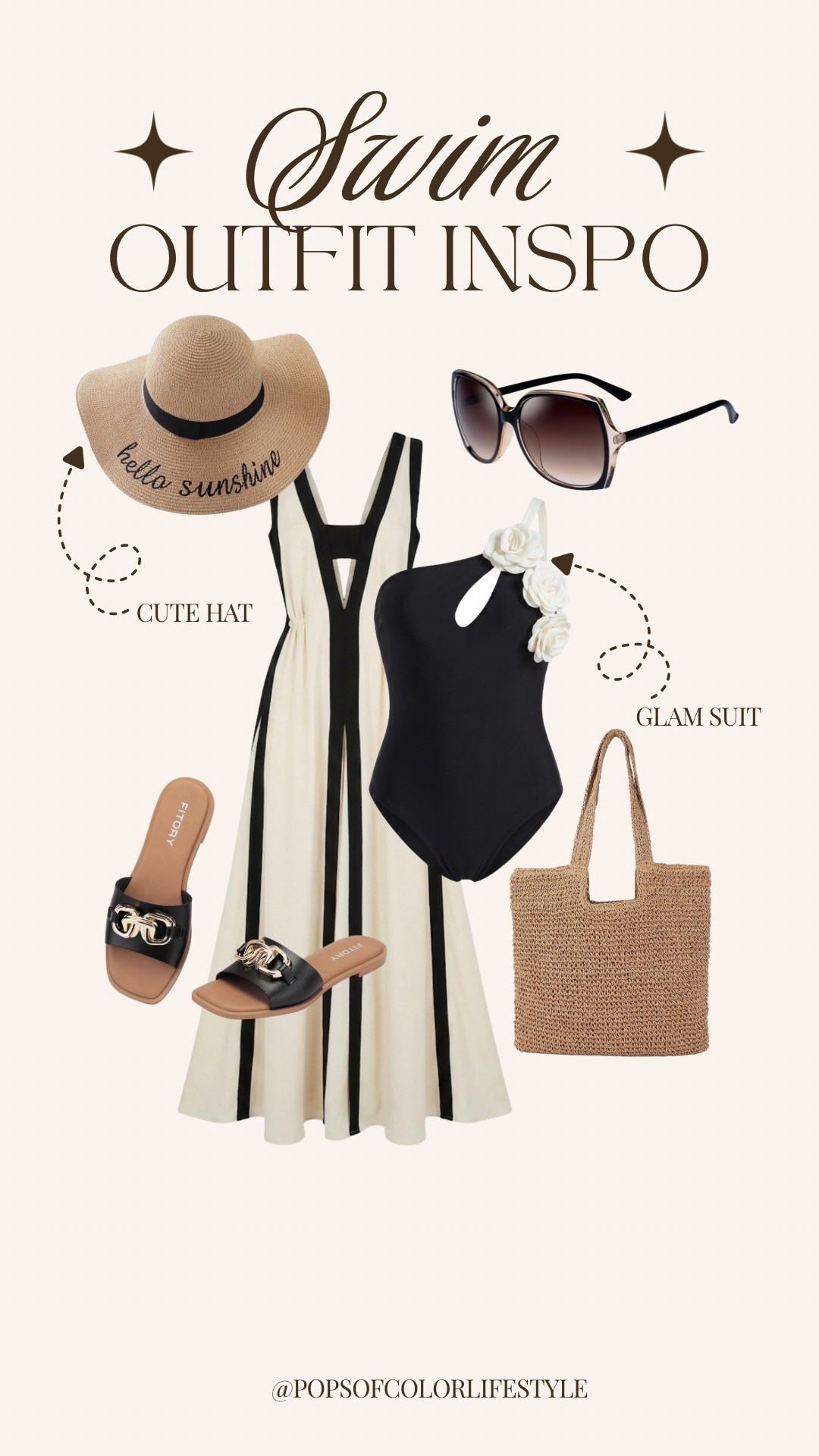 Glam inspired beach day outfit inspo with a gorgeous swimsuit and cute coverup that can be worn for dinner after the beach #vacayvibes

#LTKSwim #LTKSeasonal