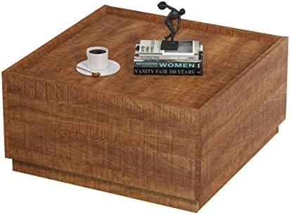Panana Retro Farmhouse Square Coffee Table Wood Coffee Table with 2 Hidden Drawer for Extra Large... | Amazon (US)
