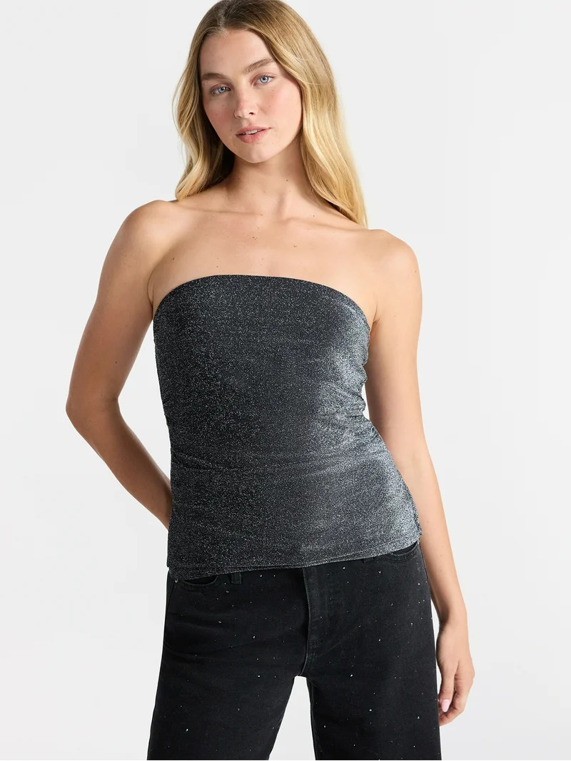 No Boundaries Metallic Tube Top, Women’s | Walmart (US)