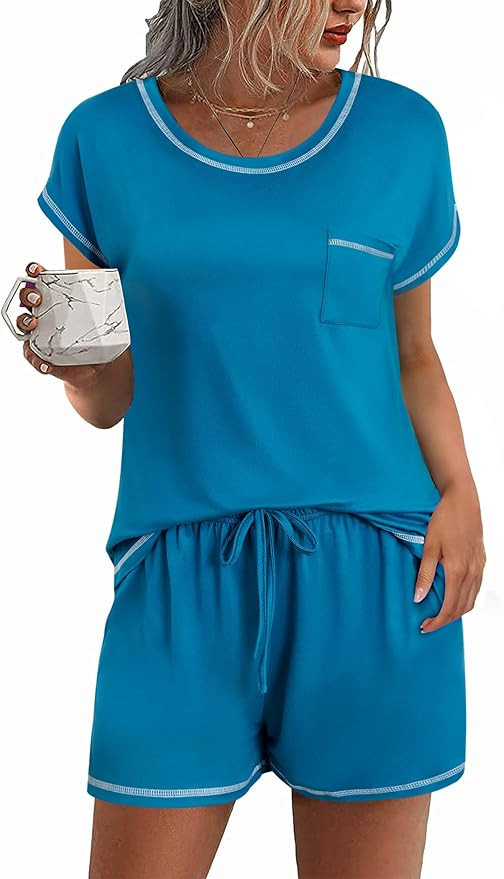 Ekouaer Womens Pajama Sets 2 Piece Soft Short Sleeve Top and Shorts Sleepwear Round Neck Pjs Loun... | Amazon (US)