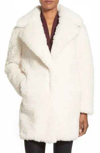 Women's Kensie 'Teddy Bear' Notch Collar Reversible Faux Fur Coat, Size X-Large - Ivory (Online Only) | Nordstrom