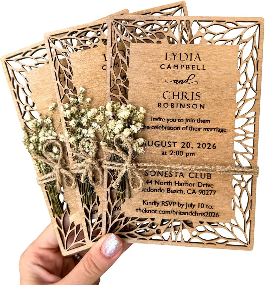Pack of Floral Personalized Wedding Invitations - Laser Cut Wedding Invitation - Flower Twined Wo... | Amazon (US)