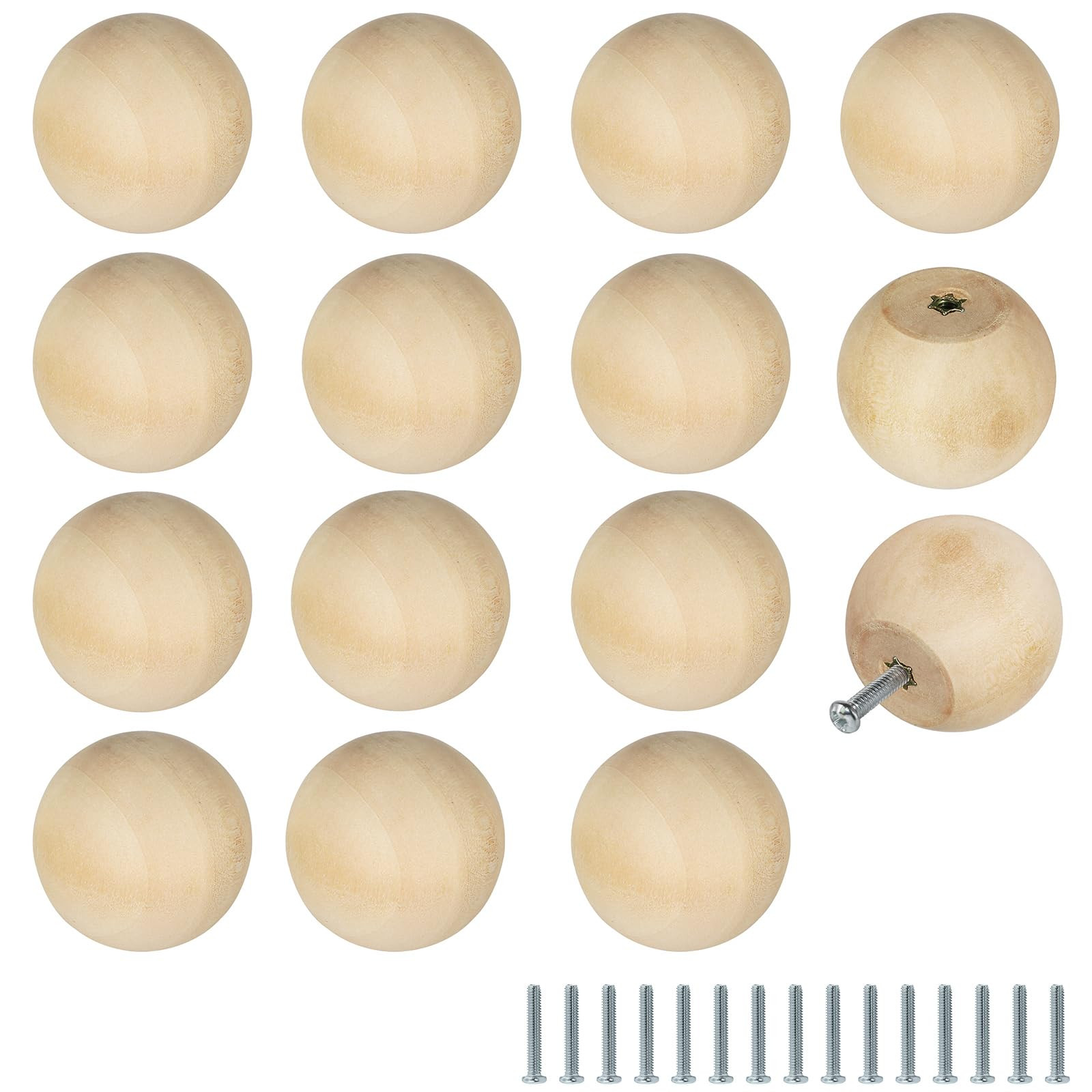 FoDau770 15pcs Unfinished Wood Knobs, Round Ball Cabinet Knobs Vintage Drawer Pulls, Natural Wood... | Amazon (US)