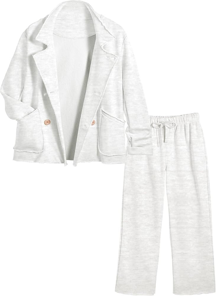 Hixiaohe Womens 2 Piece Outfits Business Casual Travel Sets Long Sleeve Button Down Blazer Jacket... | Amazon (US)