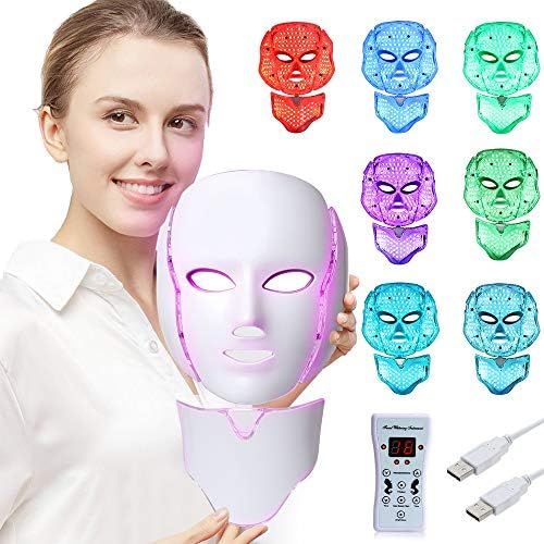 LED Face Mâsk Light Therapy | 7 Color Skin Rejuvenation Therapy LED Photon Mâsk Light Facial Sk... | Amazon (US)