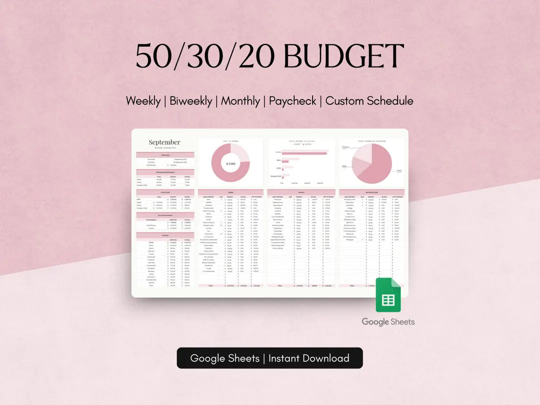 50/30/20 Budget Planner Google Sheets Monthly Weekly Paycheck Tracker Personal Finance Template 7... | Etsy (US)