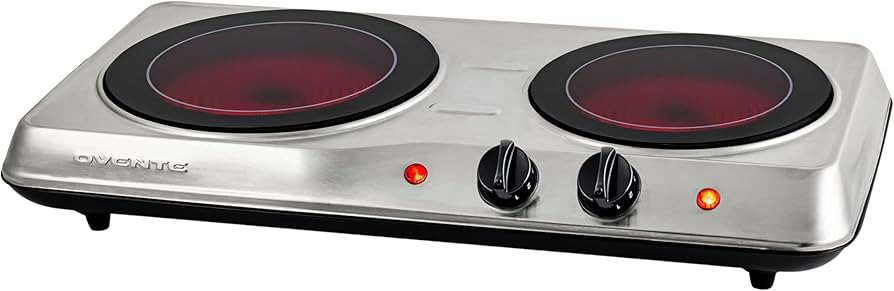 OVENTE Countertop Infrared Double Burner, 1700W Electric Hot Plate and Portable Stove with 7.75" ... | Amazon (US)