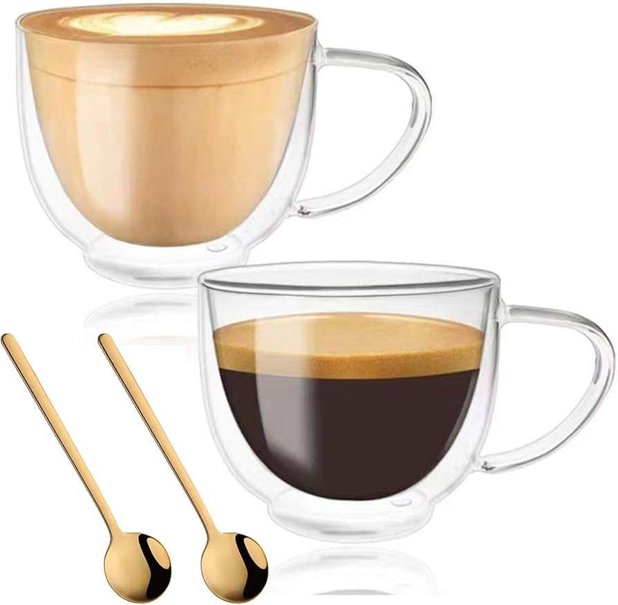 Double Walled Glass Coffee Mugs, Espresso Cups, Drinking Glasses for Coffee&Tea, Insulated Glass ... | Amazon (US)