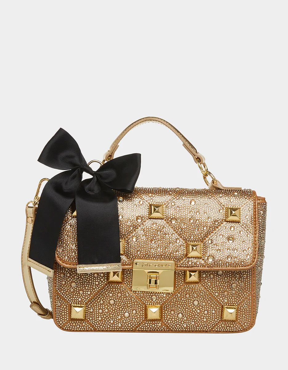 STUDS N' STONES SATCHEL WITH BOW GOLD | Betsey Johnson