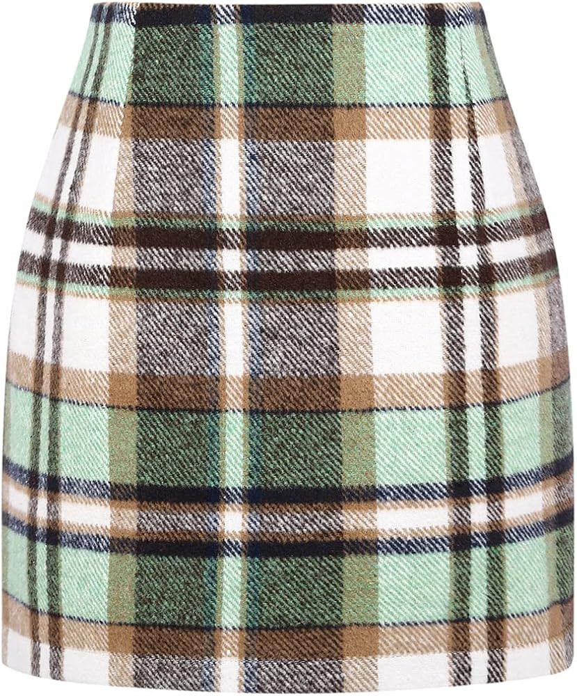 IDEALSANXUN Womens High Waist Plaid Skirt Bodycon Pencil Wool Mini Skirts | Amazon (US)