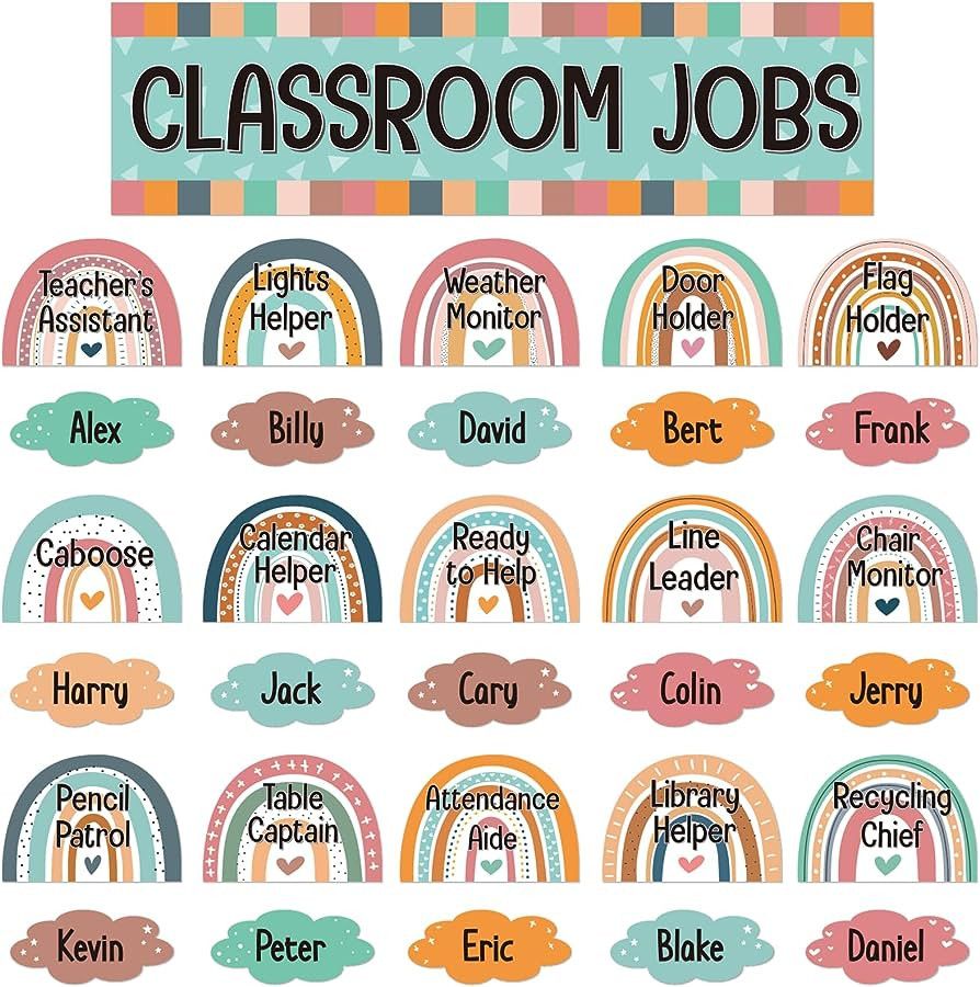 65 Pieces Boho Rainbow Classroom Jobs Bulletin Board Set for School Classroom Home Supplies | Amazon (US)