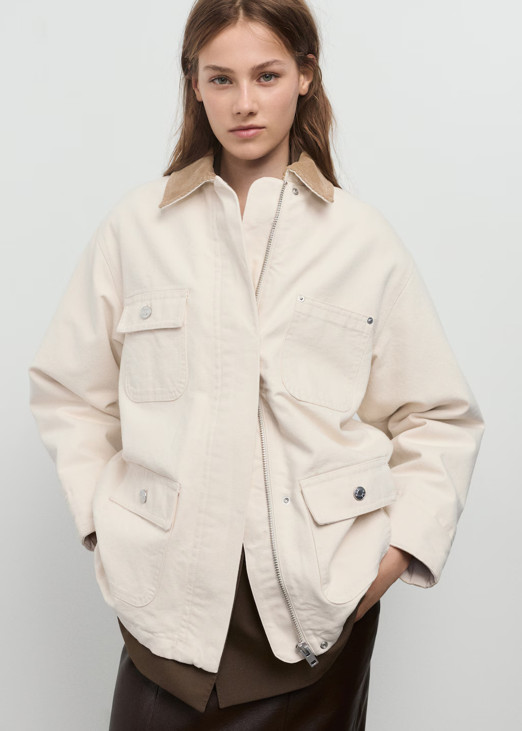 Denim parka with corduroy collar - Women | MANGO United Kingdom | MANGO (UK)