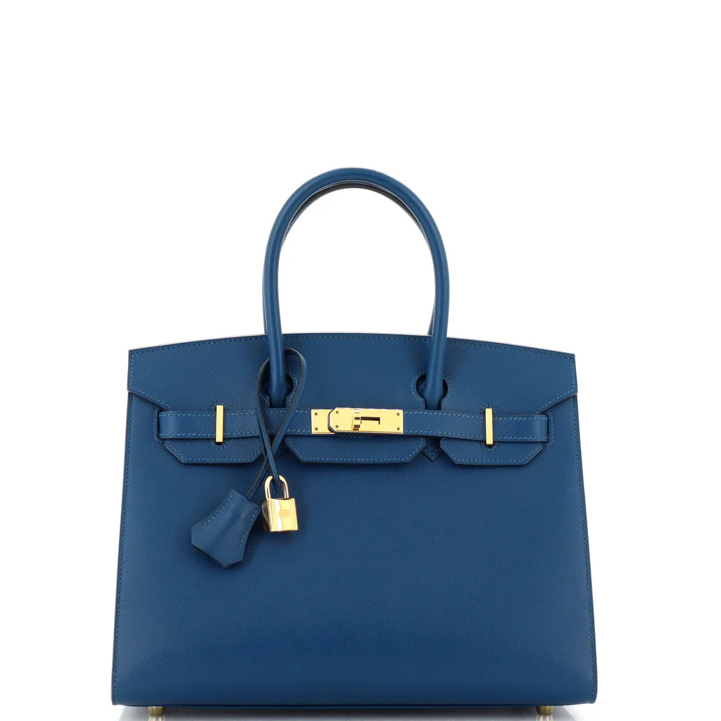 Hermes Birkin Sellier Bag Blue Madame with Gold Hardware 30 Blue 267838391 | Rebag