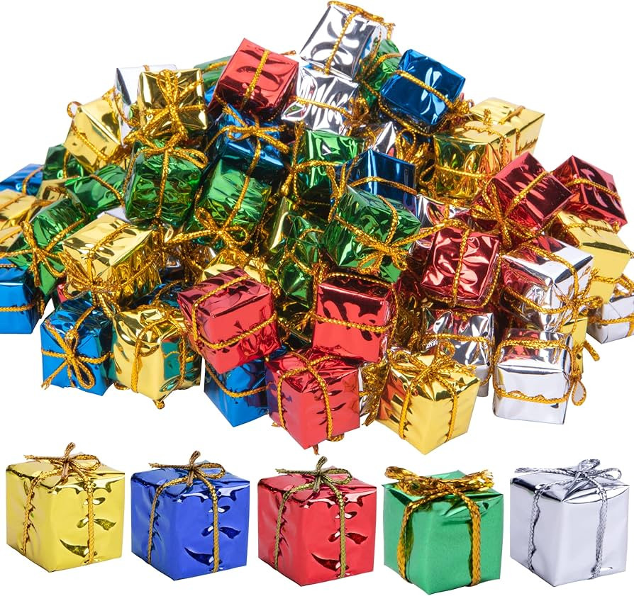 150 PCS Christmas Shiny Mini Boxes Ornaments-Assorted Colors Metallic Foil Wrapped Ornaments Deco... | Amazon (US)