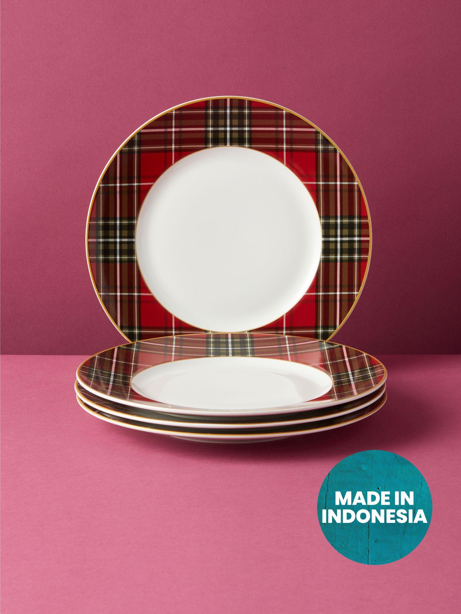 Made In Indonesia 4pk 11in Porcelain Plaid Dinner Plates | HomeGoods