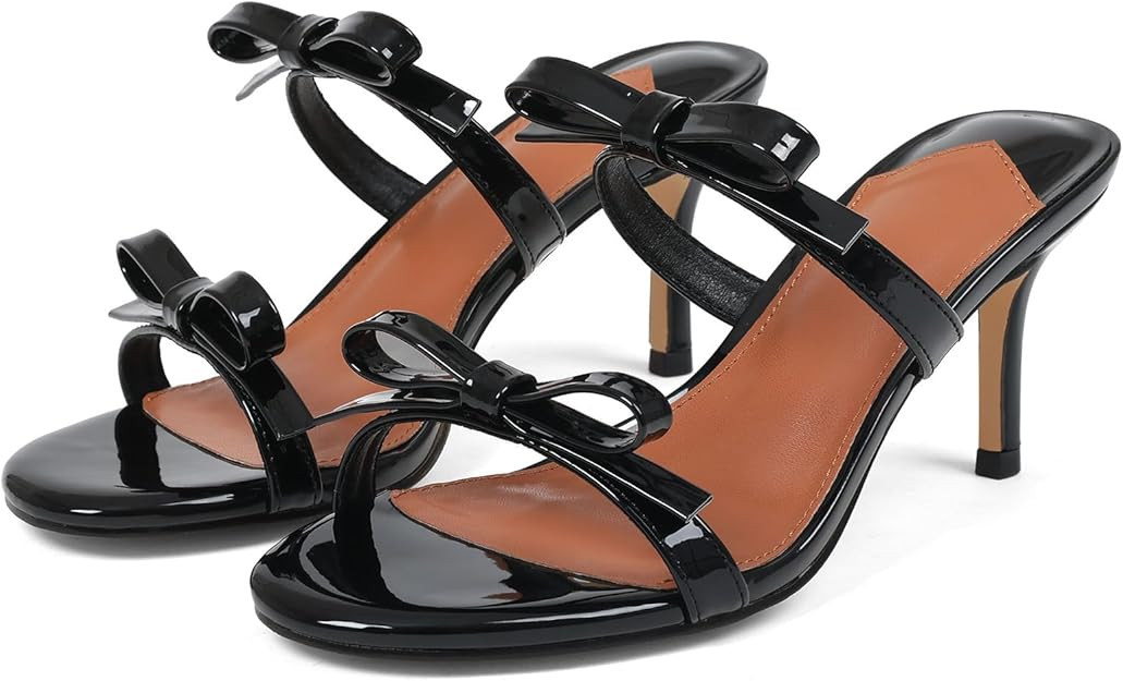 CYNLLIO Bow Tie Kitten Heels for Women Two Strap Round Open Toe Sandals 2.9 Inch Stiletto Heeled ... | Amazon (US)