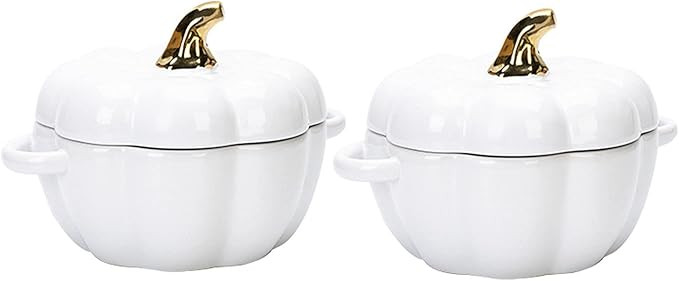 MDZF SWEET HOME Ceramic Pumpkin Bowl, Individual Casserole, Baking Bowl for Oven Bakeware with Li... | Amazon (US)